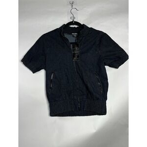 Drama Gold NWT Short Sleeve Denim Bomber Jacket Dark Wash Zip Pockets Y2K Size M